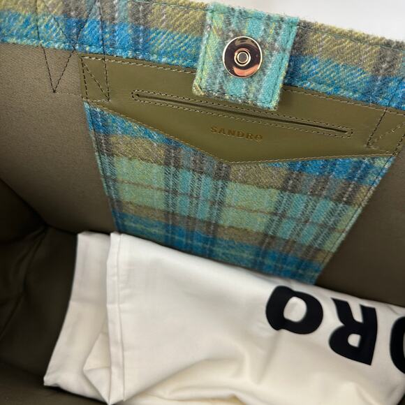 Sandro Kasbah Plaid Tote Bag Checked Brushed Virgin Wool Felt Large $370 NWT - Picture 11 of 14